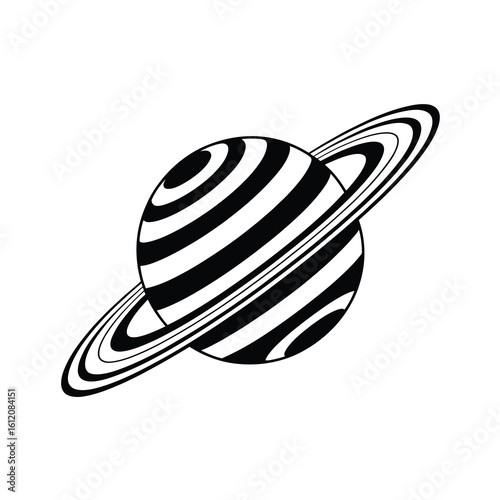 Stylized saturn planet silhouette with rings isolated on white background