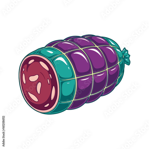 Pixel Art Bologna Sausage Meat Food Delicious Graphic Design Vector Sticker Art