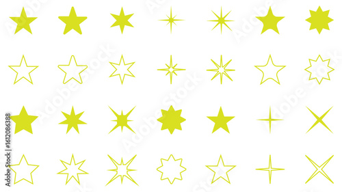 Star vector icons set in yellow color on white background. Star vector icons. Golden and Black set of Stars, isolated on transparent background