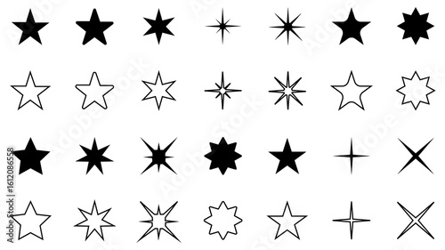 Star collection vector on white background. Stars in modern simple flat style. Star shapes vector set decorative design elements. Abstract star shape vector collection