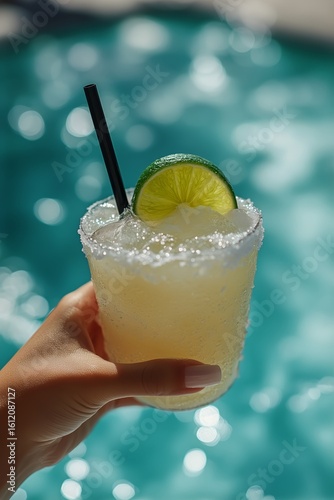 Refreshing Cocktail Served by a Pool During a Sunny Day in Summer