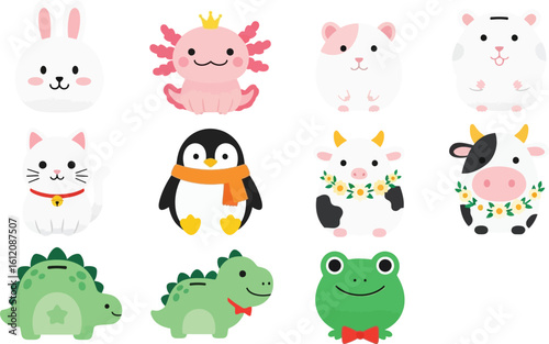Cute animal coin banks collection vector illustration for kids savings concept vector