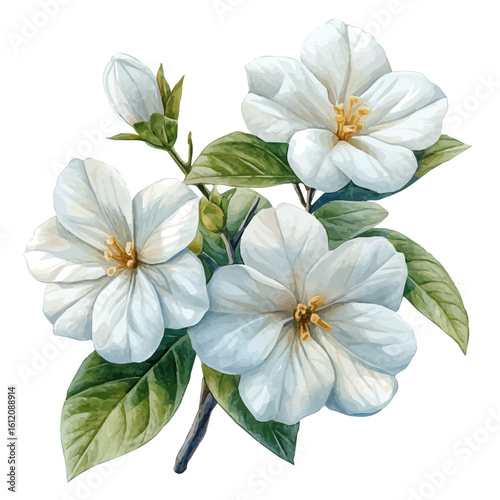 Stephanotis Flower, watercolor painting vector, isolated on a white background.