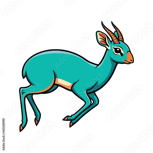 Cute Turquoise Dik Dik Antelope Running Vector Art Sticker Design