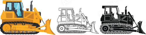 Bulldozer illustrations vector set construction equipment heavy machinery vector art vector