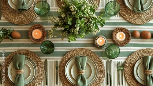 Elegant Table Setting With Green Decor for a Special Gathering in a Cozy Dini...
