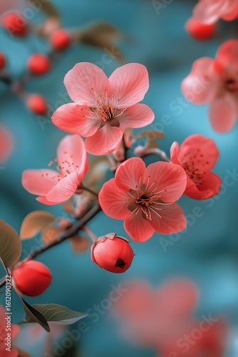 Cherry Blossoms Blooming in Spring With Vibrant Pink Petals Against a Soft Bl...