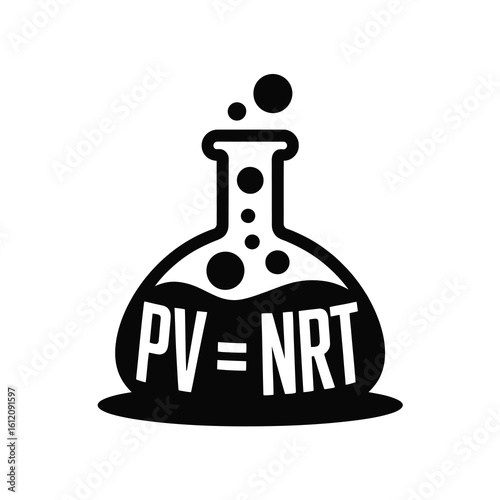 Chemical flask with pv nrt equation silhouette isolated on white background