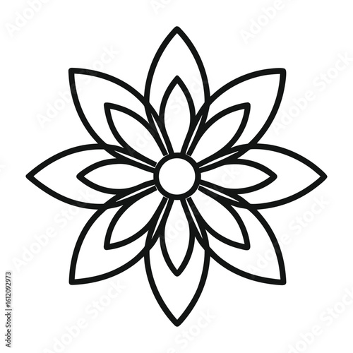 Floral Outline Icon with Eight Petals Vector Design