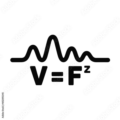 Sound wave and formula v equals f squared silhouette isolated on white background