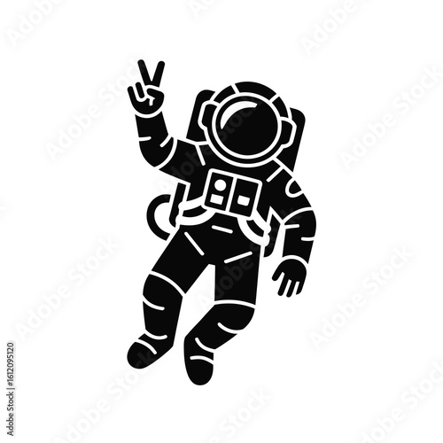 Astronaut silhouette making peace sign isolated on white background
