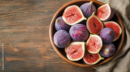 Fresh Figs in a Wooden Bowl on a Rustic Table With a Linen Cloth.