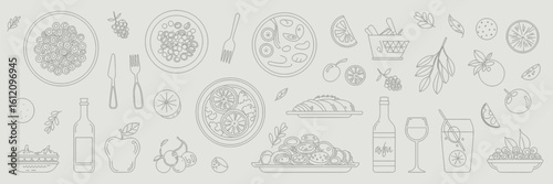 Assorted Food And Drink Illustrations line art fruit