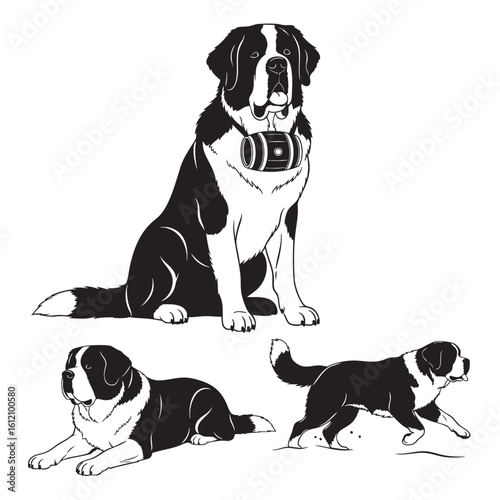 Set of 3 Saint Bernard Silhouettes as a Mountain Rescue Dog Set