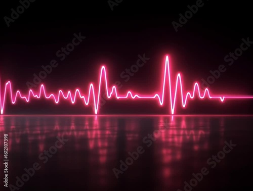 Glowing pink ECG waveform on reflective black background
