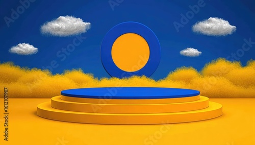 Sunny, vibrant podium with blue circle