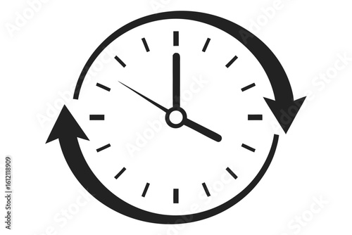 Clock icon with circular arrows symbolizing time passing and continuous process or recurring cycle illustration graphic element for business or efficiency