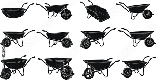 Find the best wheelbarrow vector illustration set for your gardening and farming needs vector