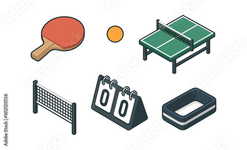 Isometric table tennis and ping pong equipment collection