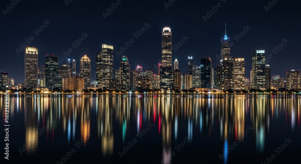 Naklejka premium Glowing Cityscape at Night, Stunning Lights