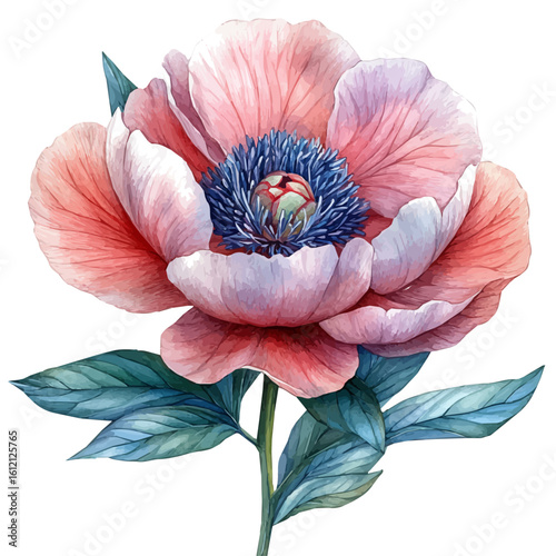 Peony Flower, watercolor clipart vector, isolated on a white background.