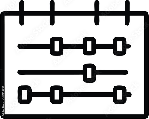 Settings Adjustment Visual: A simple line drawing shows a visual representation of adjustment settings with sliders, ideal for illustrating options and customizations.