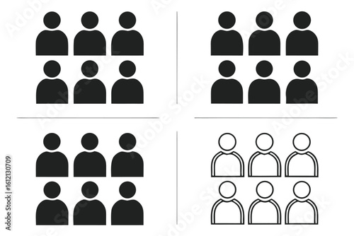 Set of People Icons Representing Teams Audiences and Social Groups in Various Styles with Solid and Outline Designs