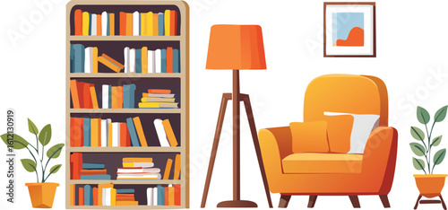 Cozy Home Library with Bookshelves and Inviting Reading Chair