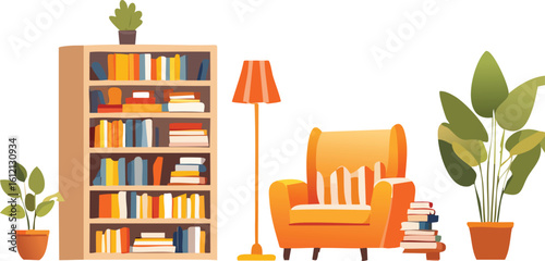 Cozy Home Library with Bookshelves and Inviting Reading Chair