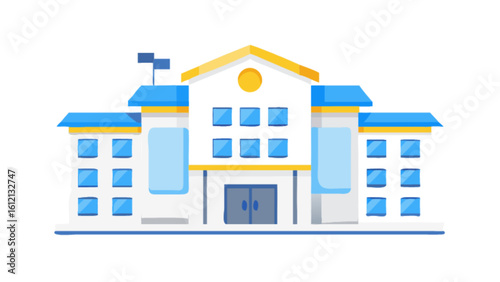 Illustration of school building education architecture with windows and doors for learning resources design