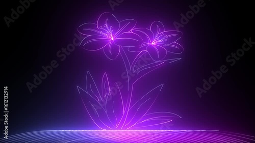 4K Purple Neon Glowing Rose Particle Animation with Light Trails
