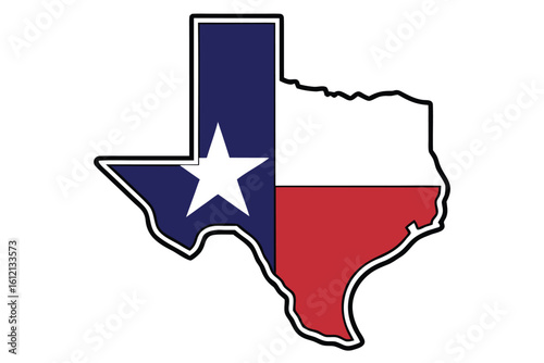 Texas State Flag Map with Bold Outline Isolated on White Background Symbol of the Lone Star State Pride and Patriotism