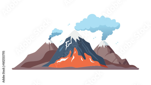 Volcano eruption illustration vector graphic with lava and smoke for geology and science projects