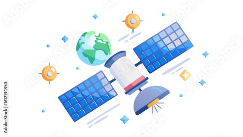Satellite illustration for space exploration and communication technology design vector image