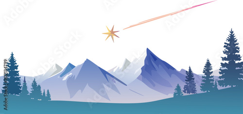 Starry Night Sky Over Mountains with Shooting Star