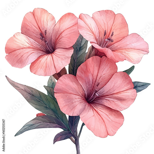 Oleander Flower, watercolor drawing vector, isolated on a white background.