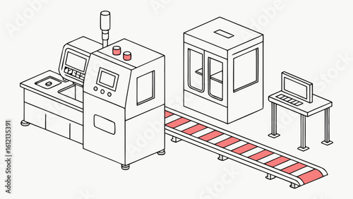 Automated manufacturing production line isometric vector illustration factory assembly process automation system