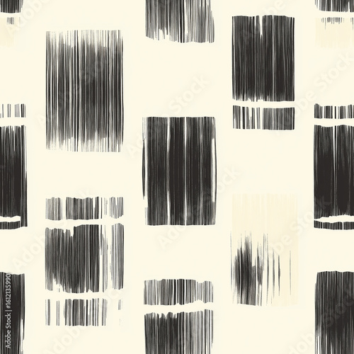 Artistic Black and White Abstract Pattern With Vertical Lines and Brushstroke...