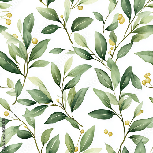 Vibrant Green Leaves and Yellow Berries Create a Beautiful Botanical Pattern ...