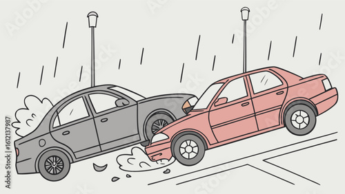 Car accident in rain collision insurance claim vehicle damage crash repair auto accident safety road incident