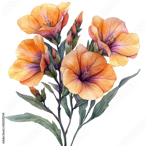 Nemesia Flower, watercolor clipart vector, isolated on a white background.
