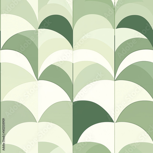 Contemporary Abstract Wall Design Featuring Soft Green Curves and Geometric S...