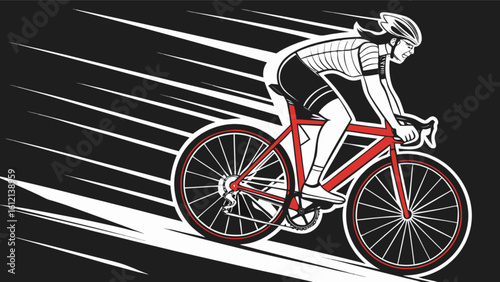 Woman cyclist riding bicycle on road bike for fitness training and cardio workout illustration vector graphic