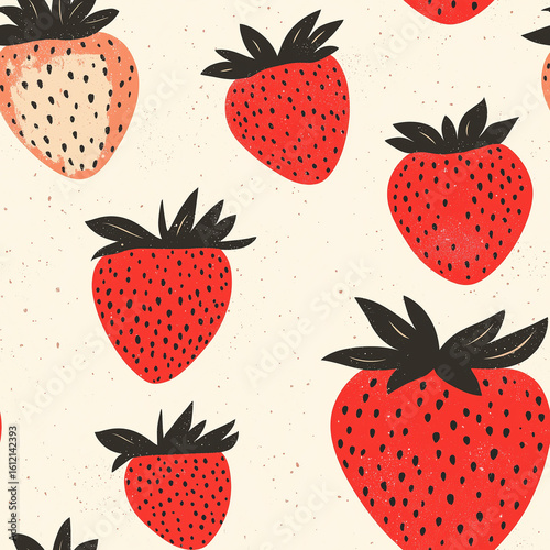 Vibrant Patterns of Strawberries Against a Light Background Create a Cheerful...