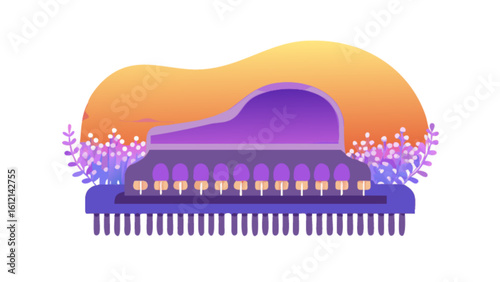 Grand piano music instrument keyboard musical performance concert pianist classical song melody illustration art