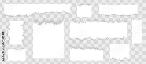 White torn paper tears pieces collection isolated with soft shadows realistic vector illustration