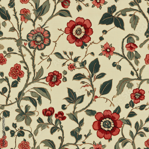 Beautiful Floral Embroidery Design Featuring Pink and Green Flowers on a Neut...