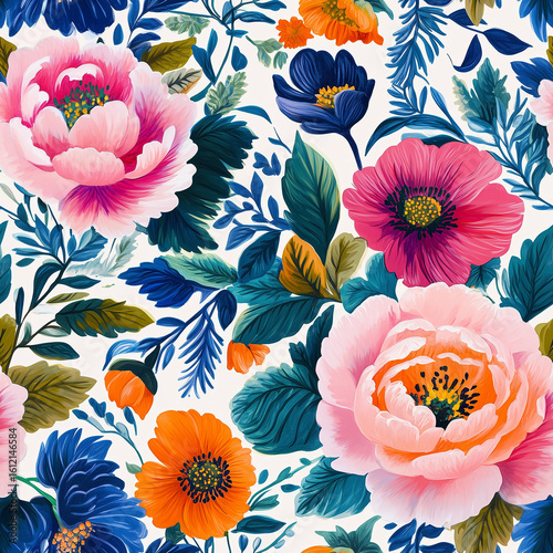 Vibrant Floral Pattern Featuring Peonies and Roses in Cheerful Colors Across ...