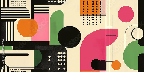 Abstract Geometric Design With Vibrant Colors and Shapes on a Minimalist Back...