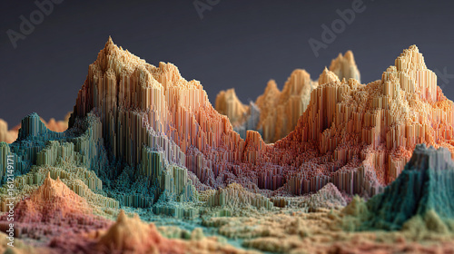 AI-generated voxel art landscape with grid structure